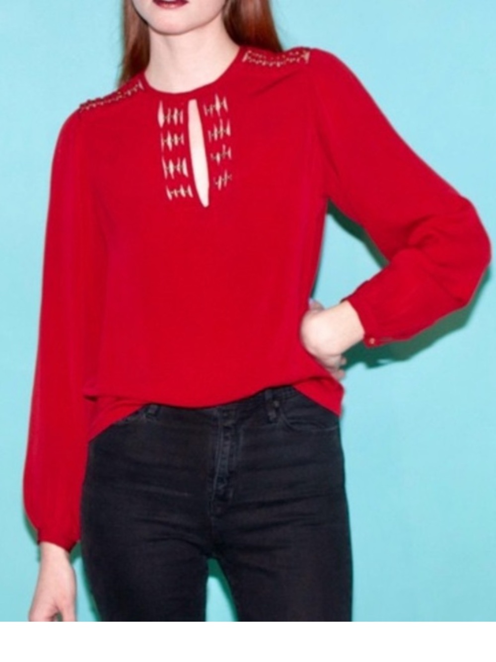DIANE VON FURSTENBERG DVF NWT Florina Pomegranate Red Silk Bead Top Blouse 6 - Picture 2 of 10